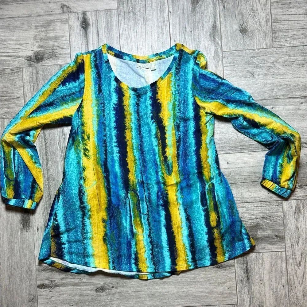 Vibrant Blue and Yellow Women's Blouse with Pockets